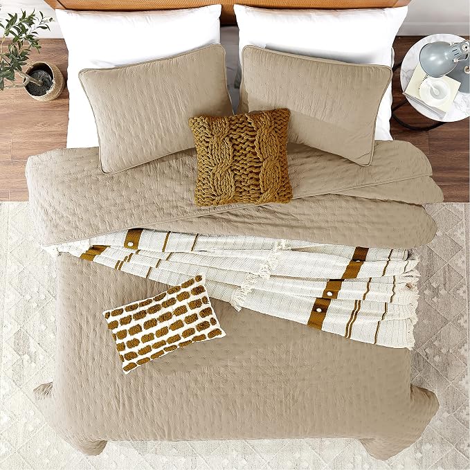 ROARINGWILD Beige Cloud Queen Size Quilt Bedding Sets - Image 2