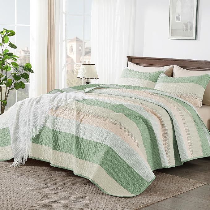Andency California King Quilt Set Mint Pink, 3 Pieces Ultra Soft Lightweight - Image 4