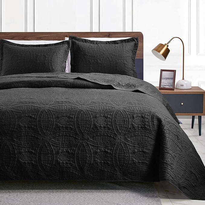 Love's cabin Quilts for Full Bed Black Bedspreads Bedding Set by Lovescabin