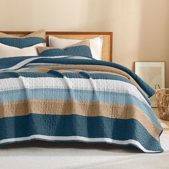 Litanika Quilt King Size FBird, Stripe Patchwork Summer Bedspread Coverlet 3 - Image 8