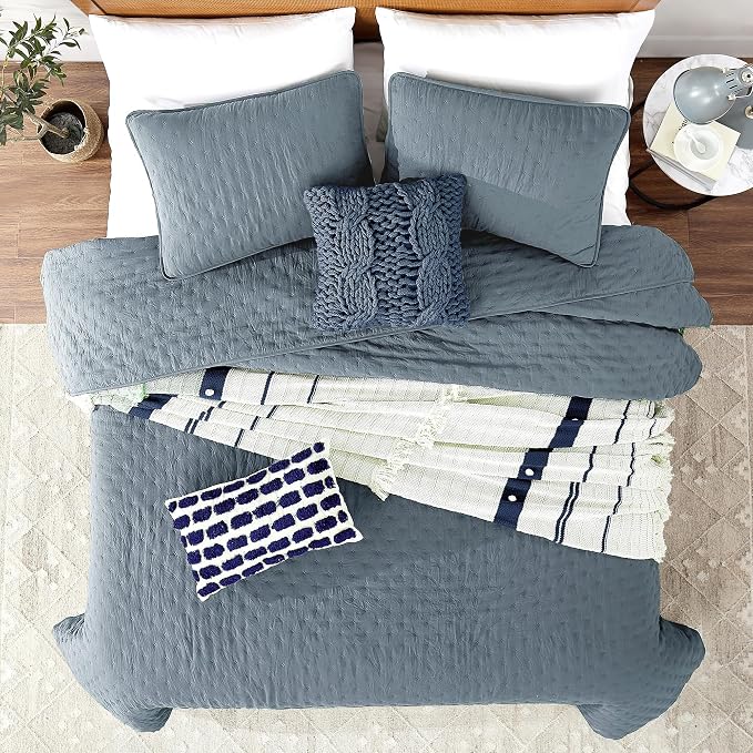 ROARINGWILD Dusty Blue King Size Quilt Bedding Set, Lightweight Soft Bedspread - Image 2