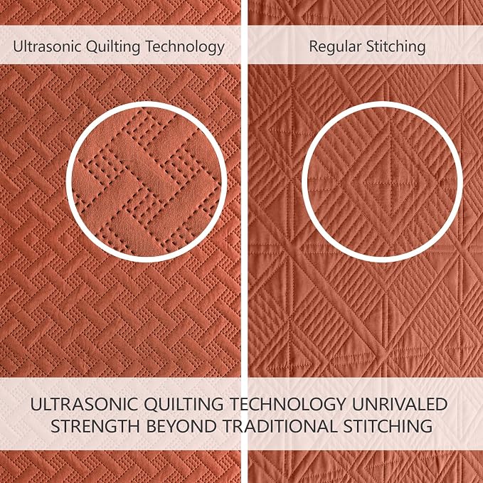 FLYMME Queen Quilt Bedding Set Burnt Orange Lightweight Bedspreads Full Size - Image 3