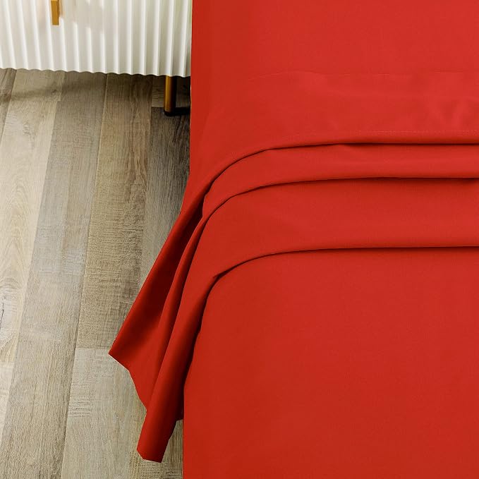 Sfoothome King Flat Sheet Red Top Sheet, Premium Hotel 1-Piece, Luxury and Soft - Image 2
