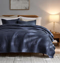 palassio Striped Navy Blue 100% Cotton Quilt Queen Size Bedding Sets, by PALASSIO
