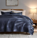 PALASSIO Striped Navy Blue 100% Cotton Quilt California Cal King Size Bedding by PALASSIO