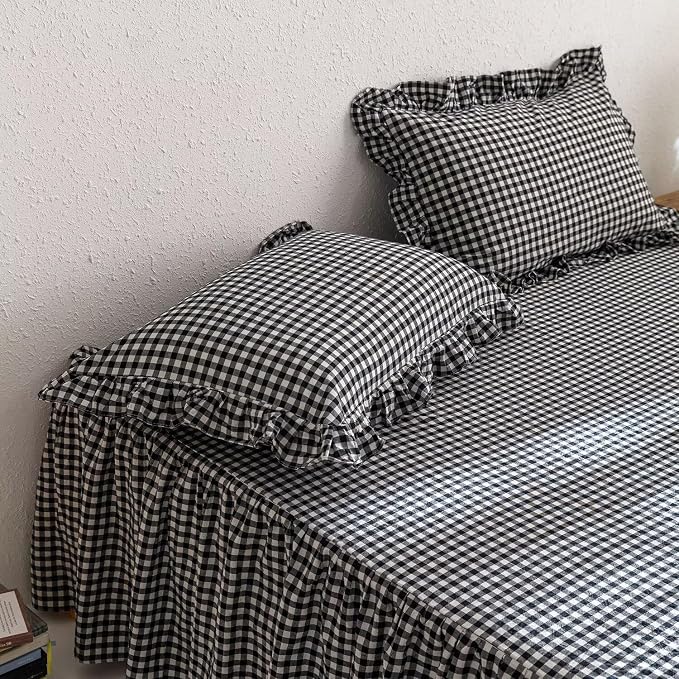 MKXI Black and White Gingham Duvet Cover King, 3-Piece Ruffled Bedding Set - Image 7