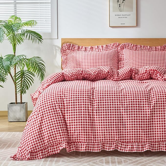 Gingham Duvet Cover Twin Size, 2 Pieces Soft Breathable Microfiber Plaid by Kisswish