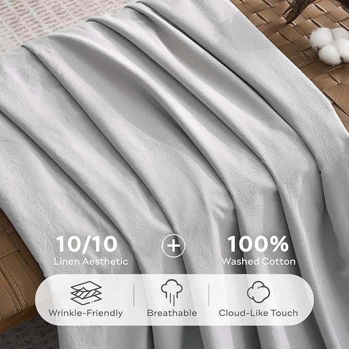 JELLYMONI 100% Washed Cotton Duvet Cover King – Soft, Breathable Linen-Look - Image 3