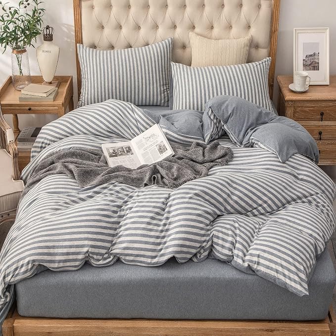 PURE ERA Jersey Knit 2pc Duvet Cover Set 100% T-Shirt Heather Cotton Super Soft - Image 6