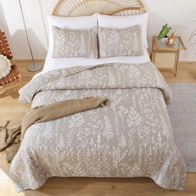 JANZAA Quilt King Size Oatmeal Quilt Bed Spread Boho Quilt - Image 6