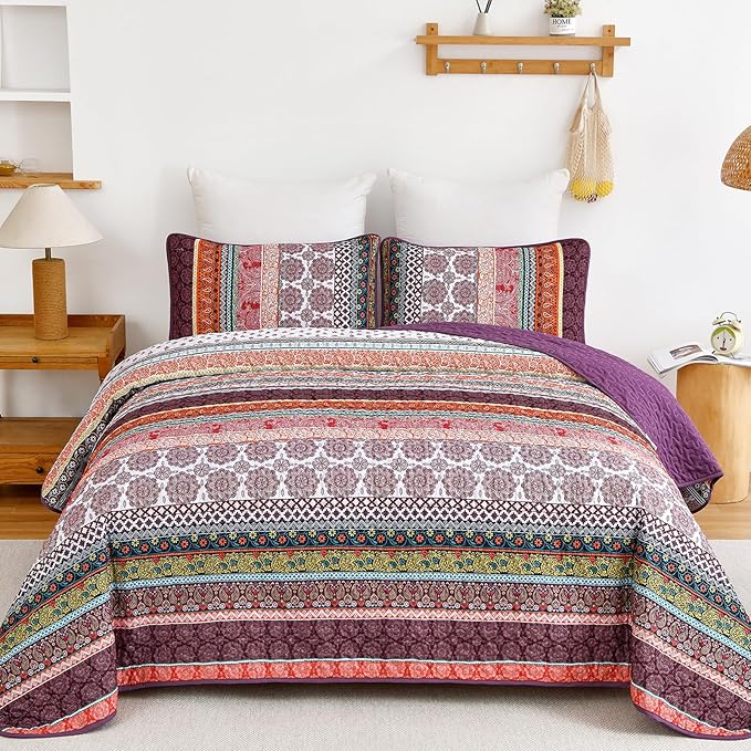 WONGS BEDDING Boho Quilt Set Queen Size, Lightweight Soft Microfiber Bedding Set by WONGSBEDDING