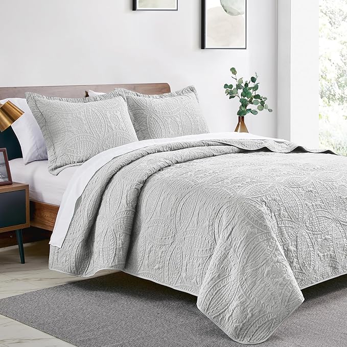 Love's cabin Quilts for Full Bed Light Grey Bedspreads Bedding Set - Image 2