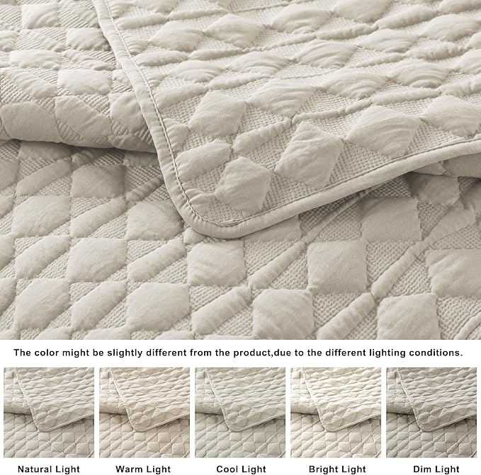WDCOZY Light Beige Quilts Queen Size Bedding Set - Image 5