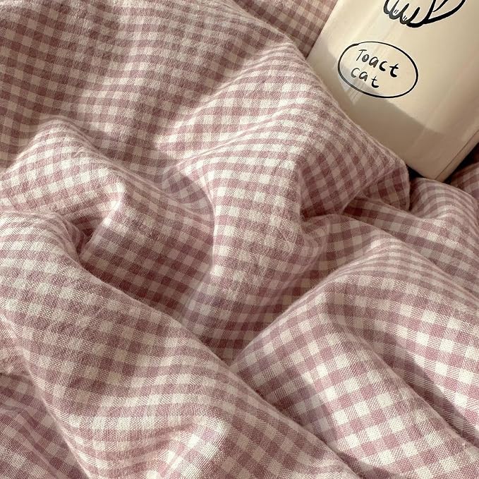 mixinni Purple White Gingham Duvet Cover King Size - Image 9