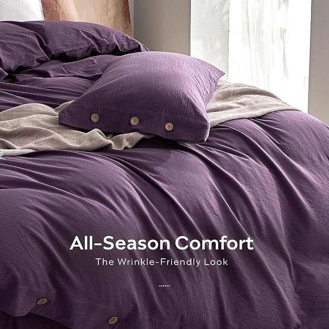JELLYMONI 100% Washed Cotton Duvet Cover Queen – Soft, Breathable Linen-Look - Image 5