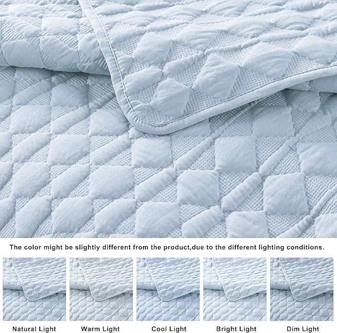 WDCOZY Light Blue Oversized California Cal King Size Quilt Bedding Set - Image 3