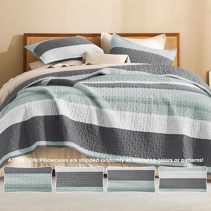Litanika Twin Quilt Set Sage Green, 68x86 Stripe Bedspread Coverlet 2 Pieces - Image 5
