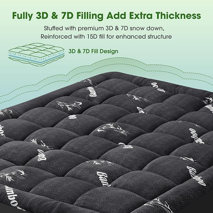 Mattress Pad Full Size, Cooling Pillow Top Mattress Topper, Ultra Soft Viscose - Image 6