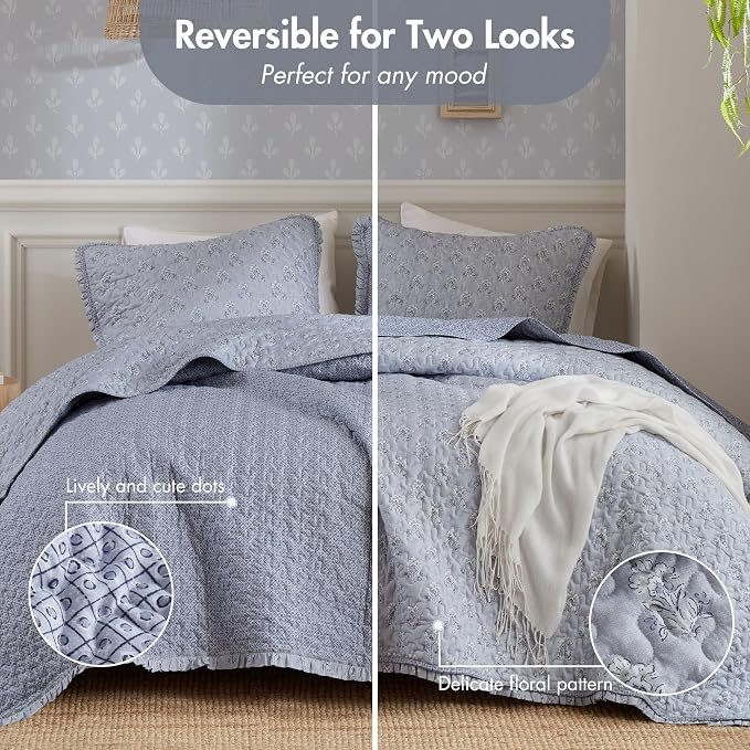 Madison Park Vintage Floral Quilt Set King Size, Reversible Bedding & - Image 2