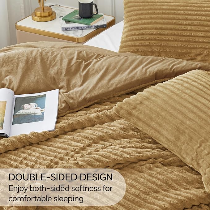 BEDELITE Fleece King Comforter Set -Super Soft & Warm Fluffy Brown Bedding - Image 4