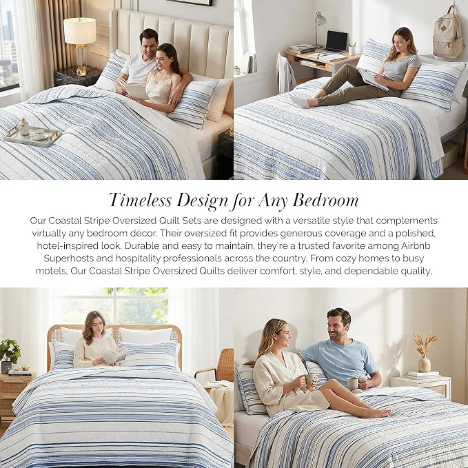 Southshore Fine Living, Inc. Oversized King Quilt Set, All Season Striped Blue - Image 7