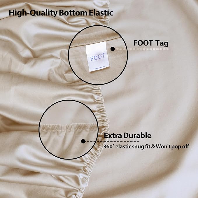 Twin Size Fitted Sheet Only Beige, 100% Egyptian Cotton 600 Thread Count - Image 5