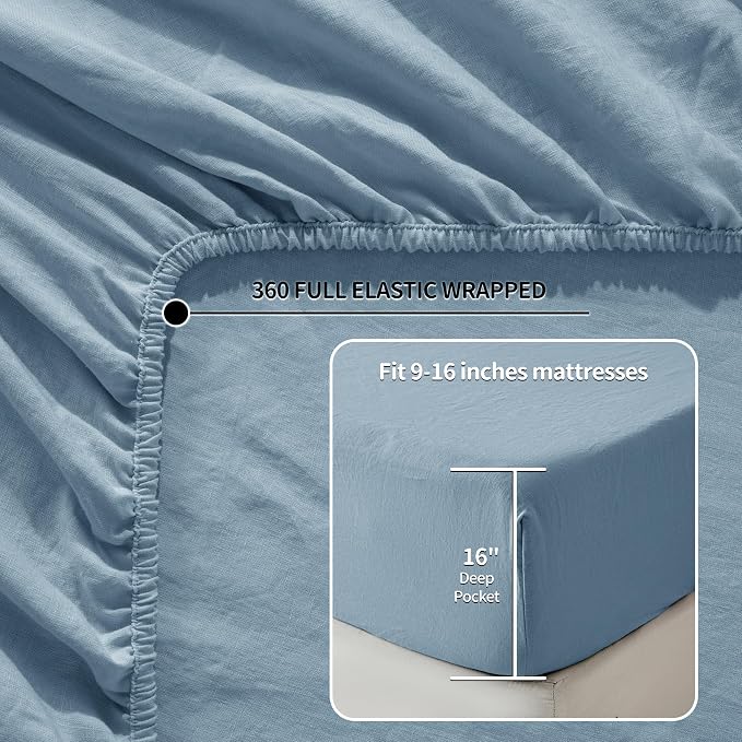 LBRO2M 100% Pure Linen Sheet Set Deep Pocket Up to 16" Bed Sheets Sets - Image 3