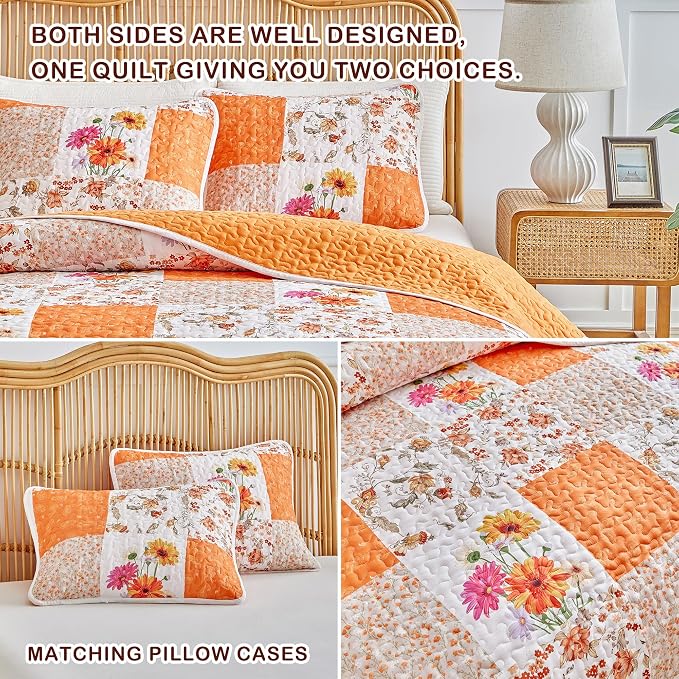 Joyreap 3 Pieces Quilt Set California King, 102x114 inches- Floral Patchwork - Image 5