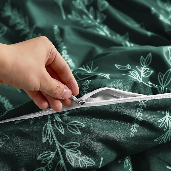 MUXHOMO Duvet Cover King Size, Reversible Floral Forest Green Duvet Cover Set - Image 6