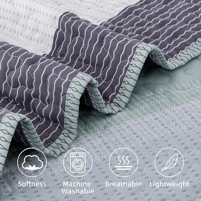 Andency Stripe Quilt Set Cal King, 3 Pieces Patchwork Bedspread Coverlet Set - Image 5