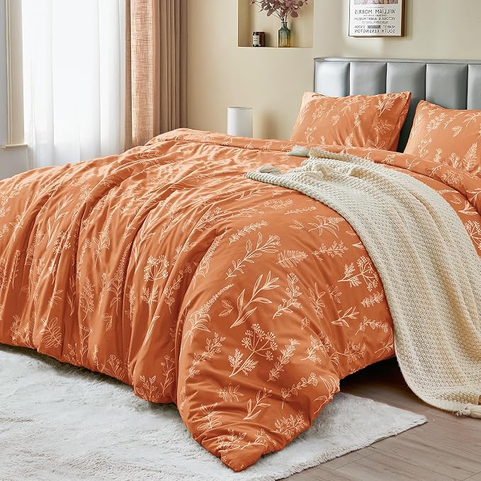 MUXHOMO Duvet Cover Full Size, Reversible Floral Caramel Duvet Cover Set - Image 3