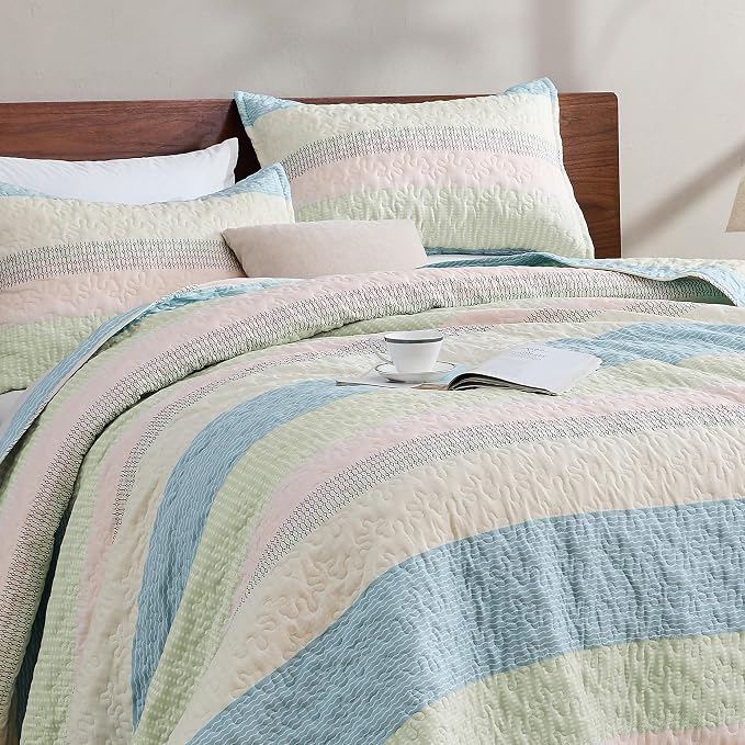 Andency King Size Quilt Set Blue Pink, 3 Pieces Summer Ultra Soft Lightweight - Image 9