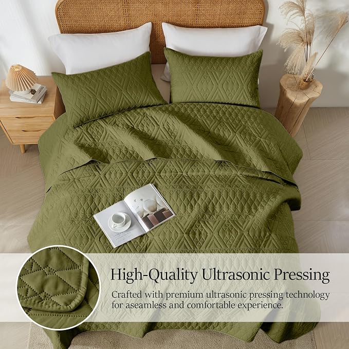 akkialla Twin Size Quilt Bedding Set, Olive Green Lightweight Microfiber Soft - Image 5