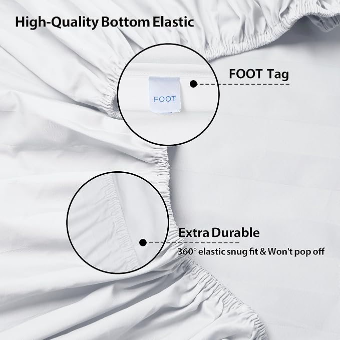 King Size Striped Fitted Sheet Only White Color, 100% Egyptian Cotton 600 - Image 6