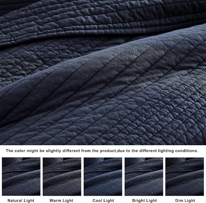 palassio Striped Navy Blue 100% Cotton Quilt King Size Bedding Sets, - Image 6