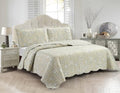 Brilliant Sunshine Classic Grey Floral Toile in Beige Background, 3-Piece Quilt by BrilliantSunshine