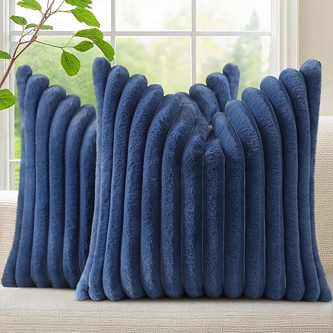 decorUhome Cozy Faux Fur Throw Pillow Covers 12x12 Set of 2 Decorative Soft by decorUhome