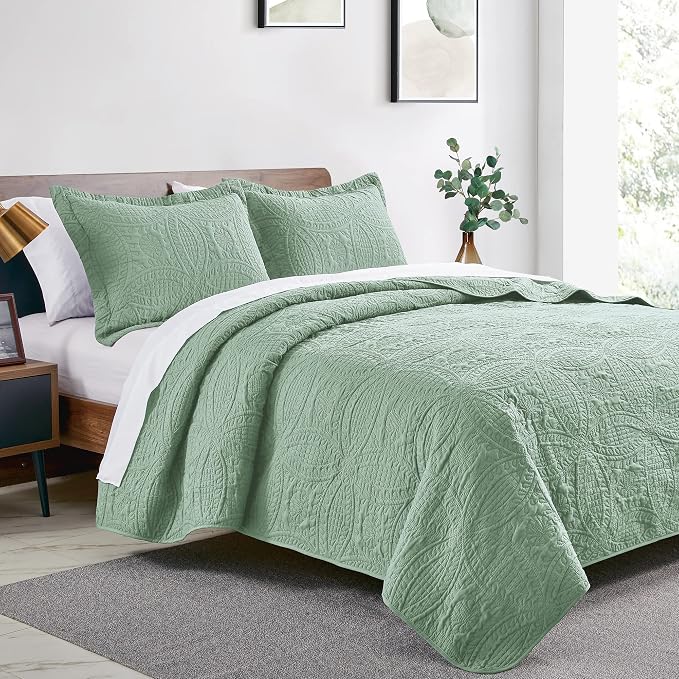 Love's cabin Quilts for Full Bed Sage Bedspreads Bedding Set - Image 2