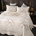 ROOMLIFE Quilt Set Floral Leaves 3D Embroidery Pattern 3 PCS Cotton Reversible by ROOMLIFE