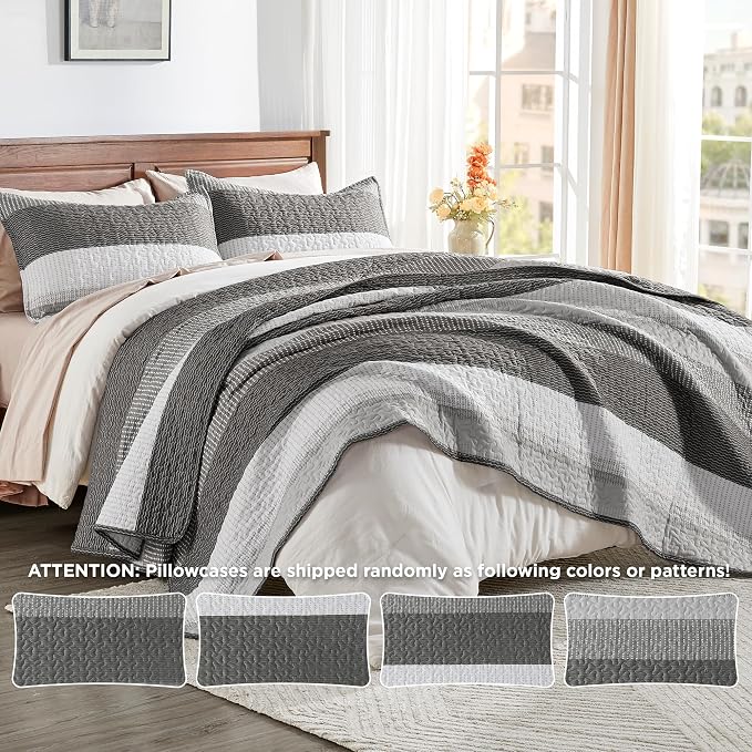Andency King Size Quilt Set Dark Grey, 3 Pieces Summer Ultra Soft Lightweight - Image 6
