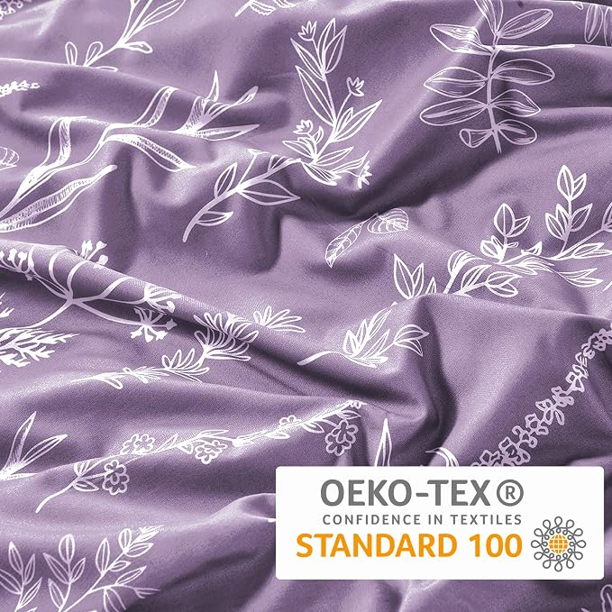 MUXHOMO Duvet Cover Queen Size, Reversible Floral Grayish Purple Duvet Cover Set - Image 5
