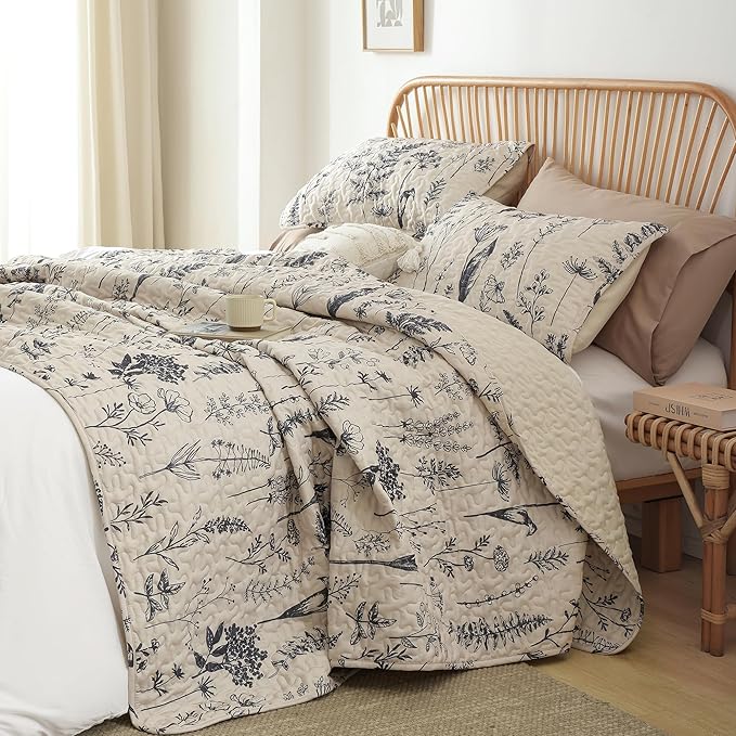 JANZAA Quilts Queen Size Beige Quilt Botanical - Image 6