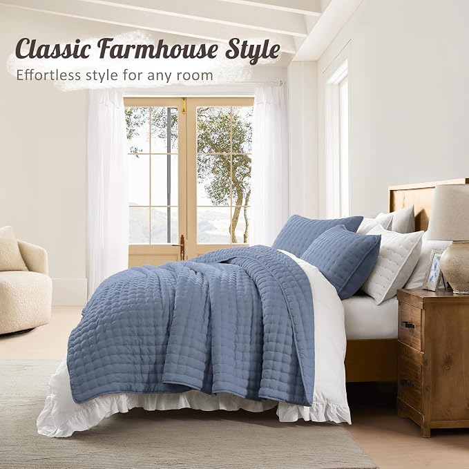 WDCOZY Dusty Blue Oversized King Quilt Set, California Cal King Rustic Bedspread - Image 6