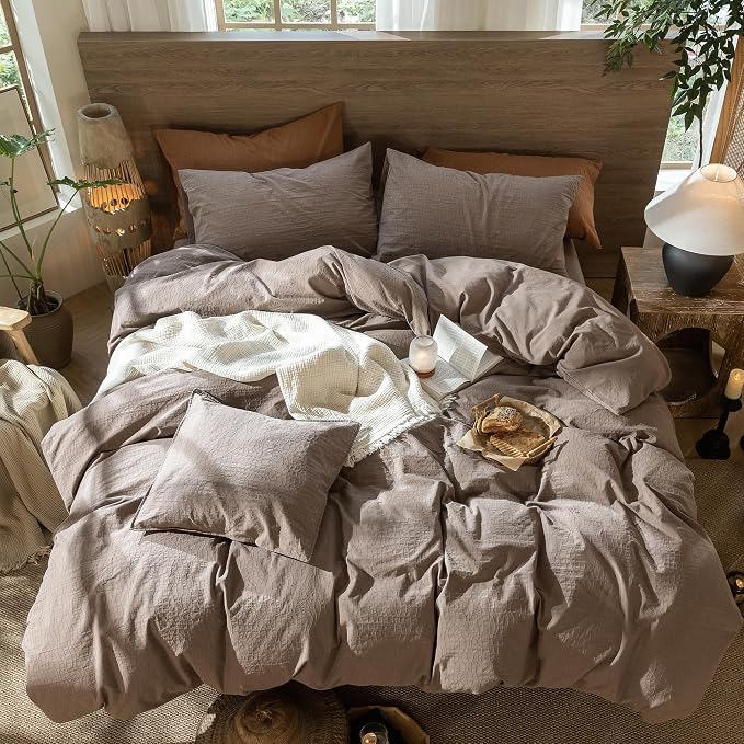MooMee Wavy Striped Duvet Cover Set 100% Washed Cotton Linen Like Textured - Image 6