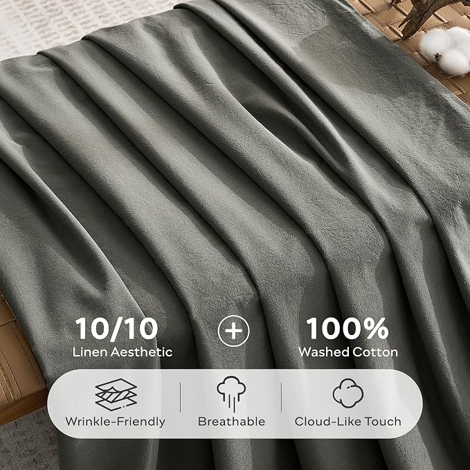 JELLYMONI 100% Washed Cotton Duvet Cover Queen – Soft, Breathable Linen-Look - Image 3