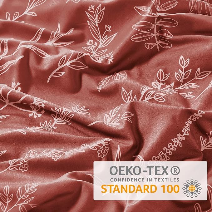 MUXHOMO Duvet Cover Queen Size, Reversible Floral Terracotta Duvet Cover Set - Image 4