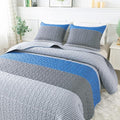 Andency Stripe Quilt Set Queen, 3 Pieces Blue and Grey Patchwork Bedspread by Andency