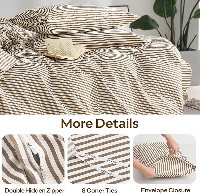 JELLYMONI 100% Natural Cotton Striped Duvet Cover Sets, - Image 5