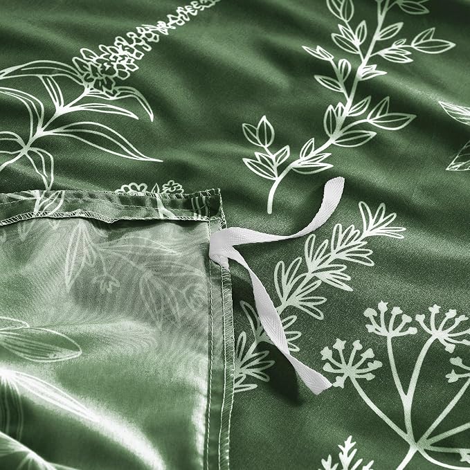 MUXHOMO Duvet Cover King Size, Reversible Floral Dark Green Duvet Cover Set - Image 5