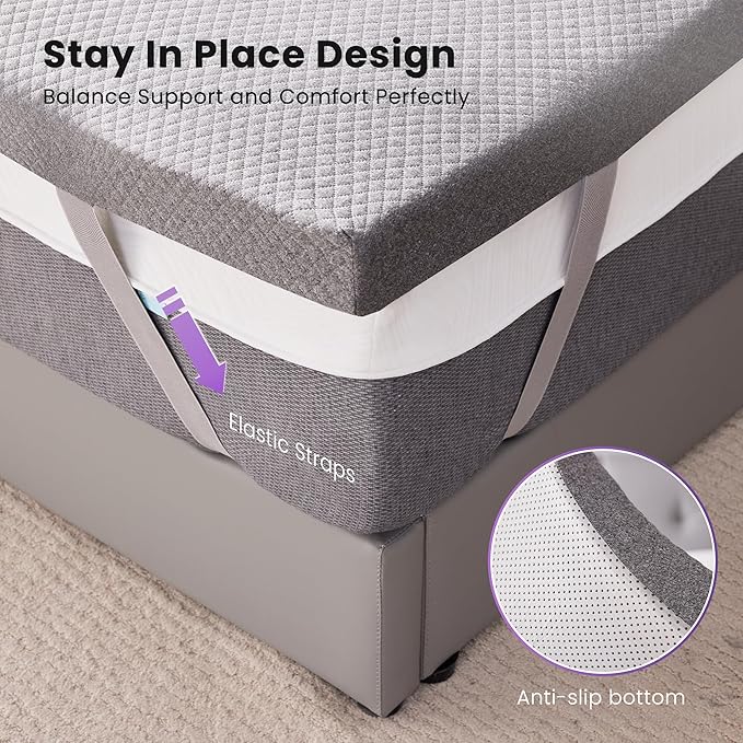 SINWEEK 3 Inch Gel Memory Foam Mattress Topper Queen Size, Pad - Image 6